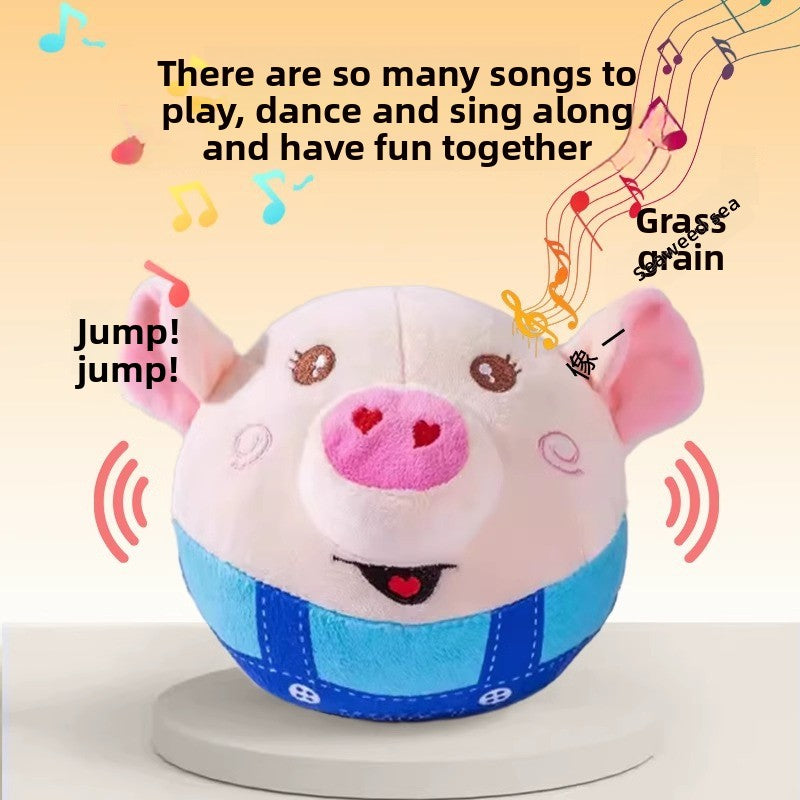 Pet interactive toy - plush pig electric bouncing ball