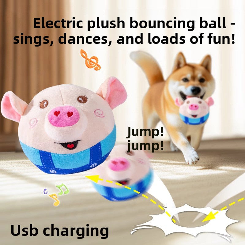 Pet interactive toy - plush pig electric bouncing ball