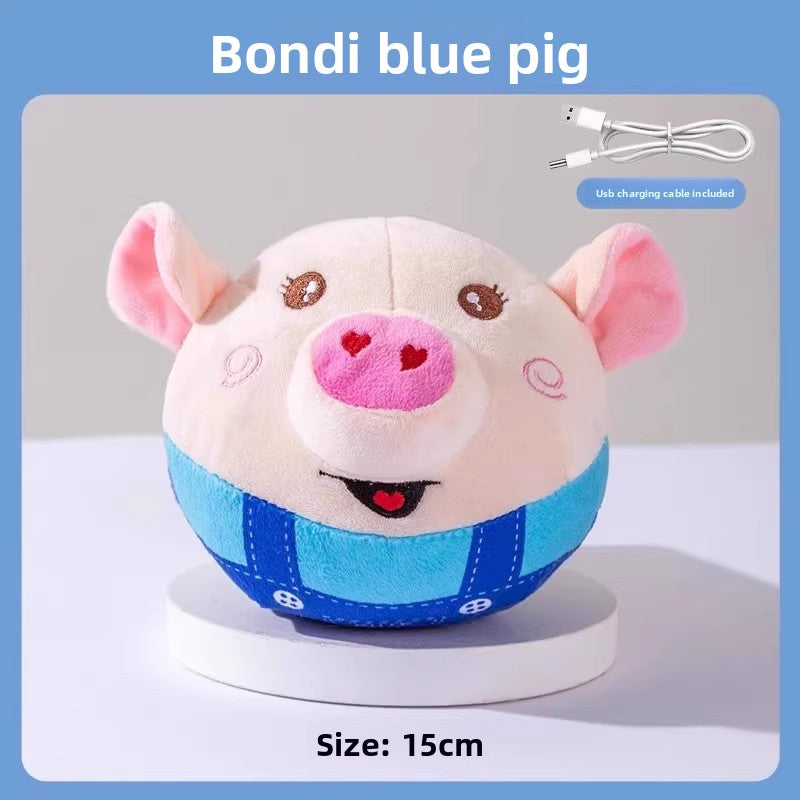 Pet interactive toy - plush pig electric bouncing ball