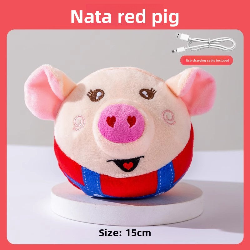 Pet interactive toy - plush pig electric bouncing ball