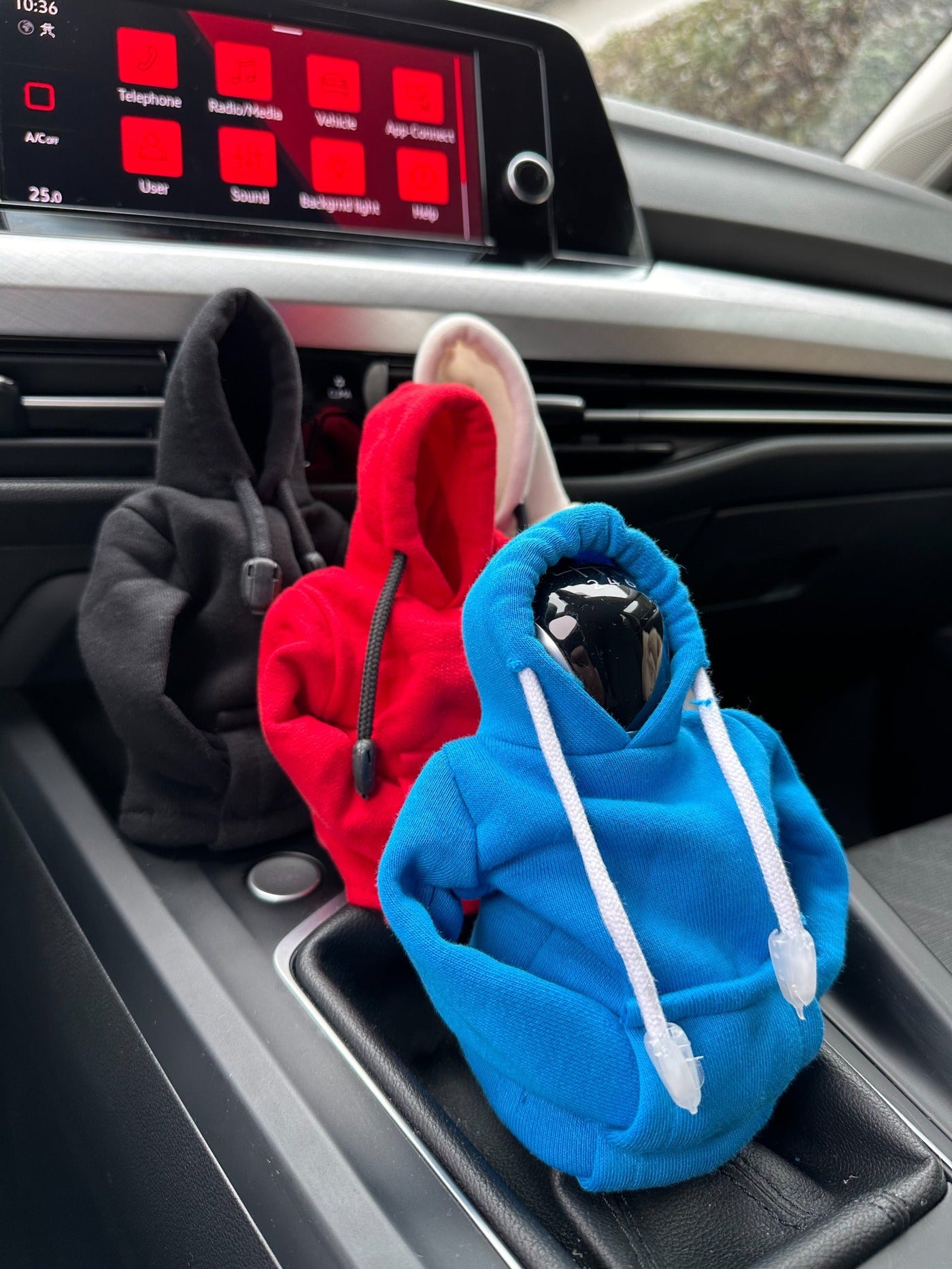 Blue red black and white mini hoodie gear shift covers